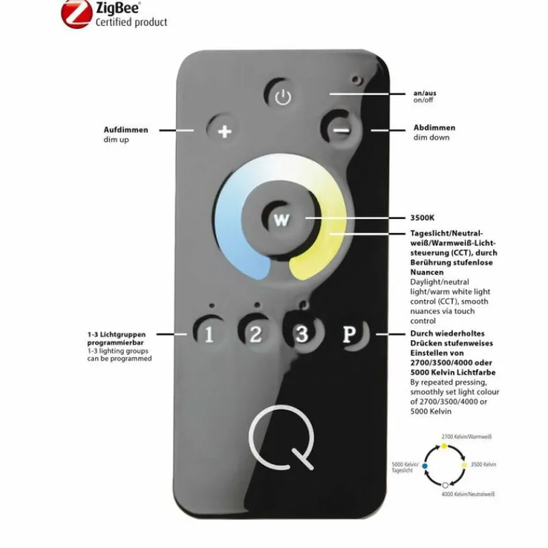 Paul Neuhaus Q-Serie Plafonnier Paul Neuhaus Q-KIARA LED Gris, 1 lumière, Télécommandes