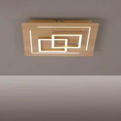 Paul Neuhaus Q-Serie Plafonnier Paul Neuhaus Q-LINEA LED Bois clair, 4 lumières, Télécommandes