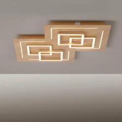 Paul Neuhaus Q-Serie Plafonnier Paul Neuhaus Q-LINEA LED Bois clair, 8 lumières, Télécommandes