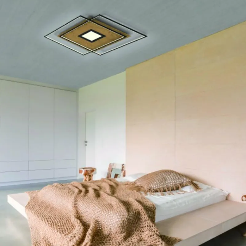 Paul Neuhaus Q-Serie Plafonnier Paul Neuhaus Q-AMIRA LED Bois clair, 1 lumière, Télécommandes