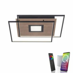 Paul Neuhaus Q-Serie Plafonnier Paul Neuhaus Q-AMIRA LED Bois clair, 1 lumière, Télécommandes