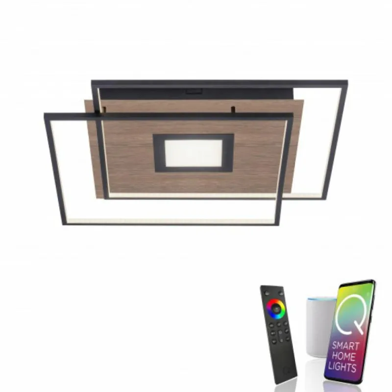 Paul Neuhaus Q-Serie Plafonnier Paul Neuhaus Q-AMIRA LED Bois clair, 1 lumière, Télécommandes