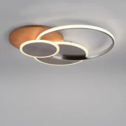 Lampes En Bois-Luminaires Paul Neuhaus Plafonnier Paul-Neuhaus PALMA LED Écru, Acier brossé, 1 lumière, Télécommandes