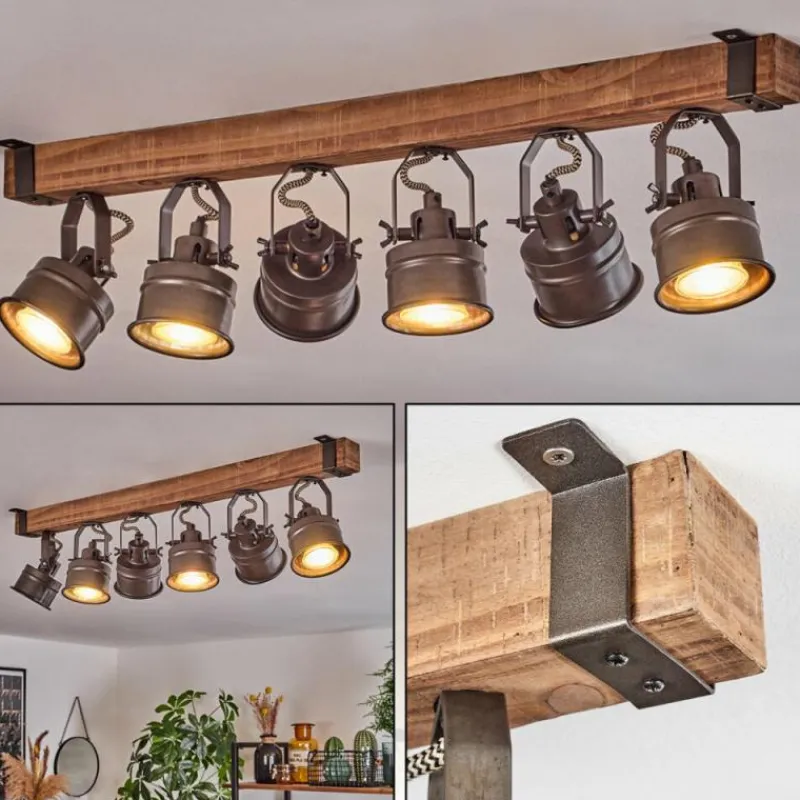 Lampes Industrielles-hofstein Plafonnier Pehefito Brun, Noir, 6 lumières