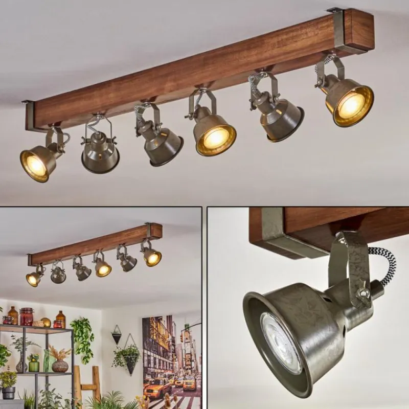 Lampes Industrielles-hofstein Plafonnier Pehefito Brun, Noir, 6 lumières