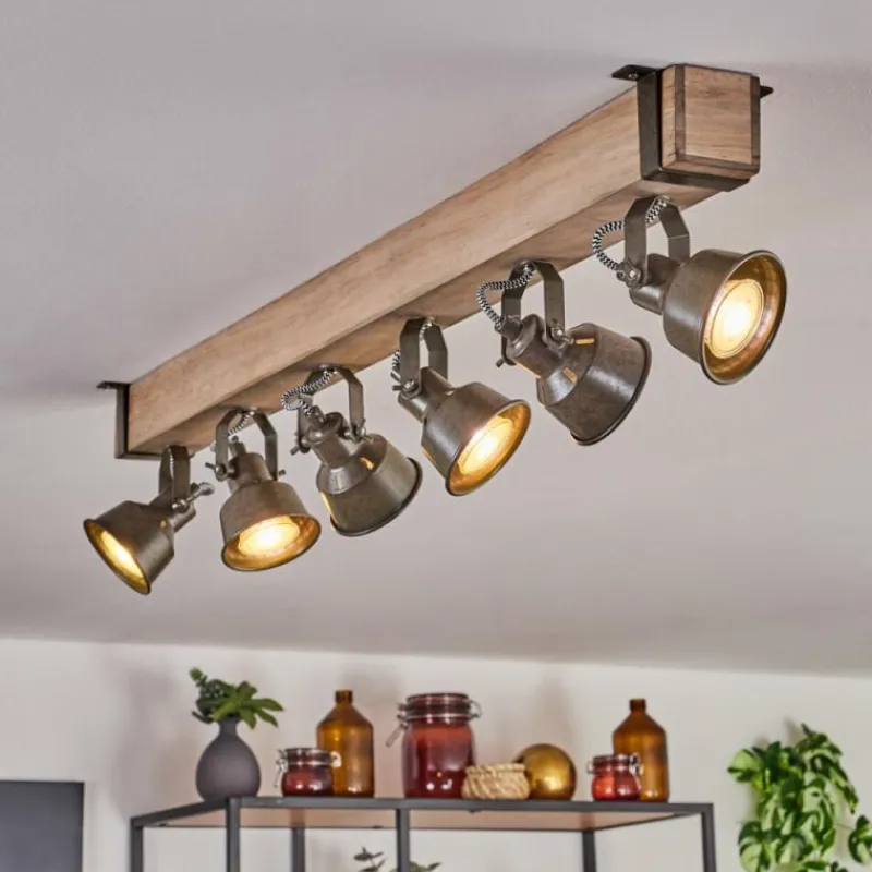 Lampes Industrielles-hofstein Plafonnier Pehefito Écru, Noir, 6 lumières