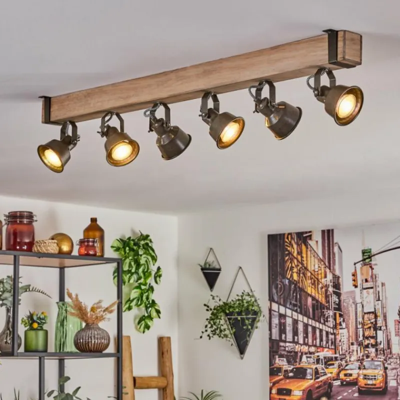 Lampes Industrielles-hofstein Plafonnier Pehefito Écru, Noir, 6 lumières