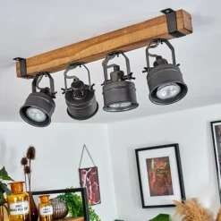 Lampes Industrielles-hofstein Plafonnier Pehefito Gris, Bois foncé, Noir, 4 lumières