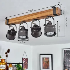 Lampes Industrielles-hofstein Plafonnier Pehefito Gris, Bois foncé, Noir, 4 lumières