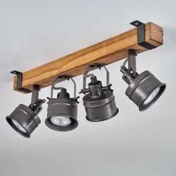 Lampes Industrielles-hofstein Plafonnier Pehefito Gris, Bois foncé, Noir, 4 lumières