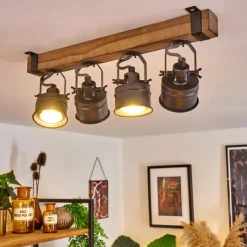 Lampes Industrielles-hofstein Plafonnier Pehefito Gris, Bois foncé, Noir, 4 lumières