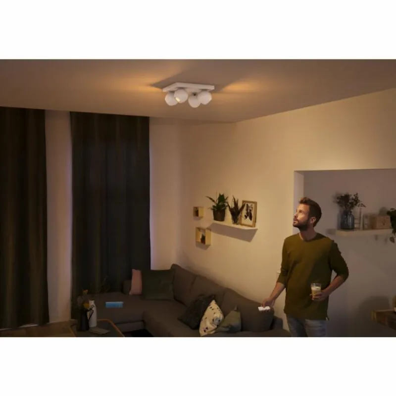 Luminaires Philips Plafonnier Philips Hue Buckram LED Blanc, 4 lumières, Télécommandes