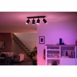 Luminaires Philips Plafonnier Philips Hue Fugato LED Noir, 4 lumières, Changeur de couleurs