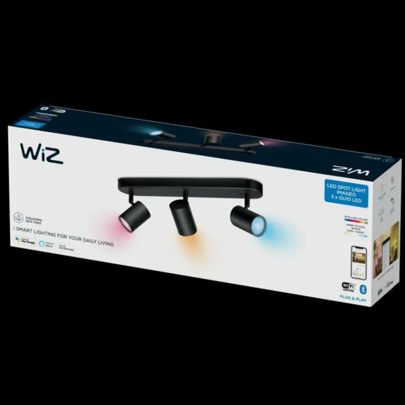 Luminaires Philips Plafonnier Philips WiZ IMAGEO LED Noir, 3 lumières, Changeur de couleurs