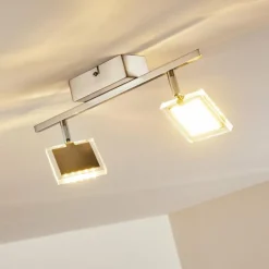 hofstein Plafonnier Piney LED Nickel mat, 2 lumières* Spots Et Projecteurs