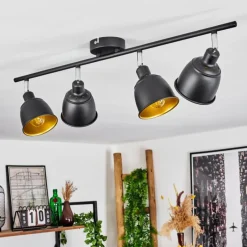 Lampes Dorées-hofstein Plafonnier Pistrino Chrome, Noir, 4 lumières