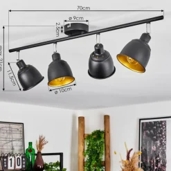 Lampes Dorées-hofstein Plafonnier Pistrino Chrome, Noir, 4 lumières