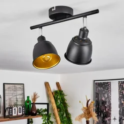 Lampes Dorées-hofstein Plafonnier Pistrino Chrome, Noir, 2 lumières