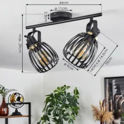 hofstein Plafonnier Pocho Laiton, Noir, 2 lumières* Spots Et Projecteurs