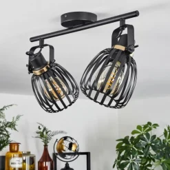 hofstein Plafonnier Pocho Laiton, Noir, 2 lumières* Spots Et Projecteurs