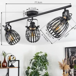 hofstein Plafonnier Pocho Laiton, Noir, 3 lumières* Spots Et Projecteurs