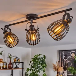 hofstein Plafonnier Pocho Laiton, Noir, 3 lumières* Spots Et Projecteurs