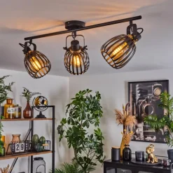 hofstein Plafonnier Pocho Laiton, Noir, 3 lumières* Spots Et Projecteurs