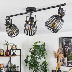 hofstein Plafonnier Pocho Laiton, Noir, 3 lumières* Spots Et Projecteurs