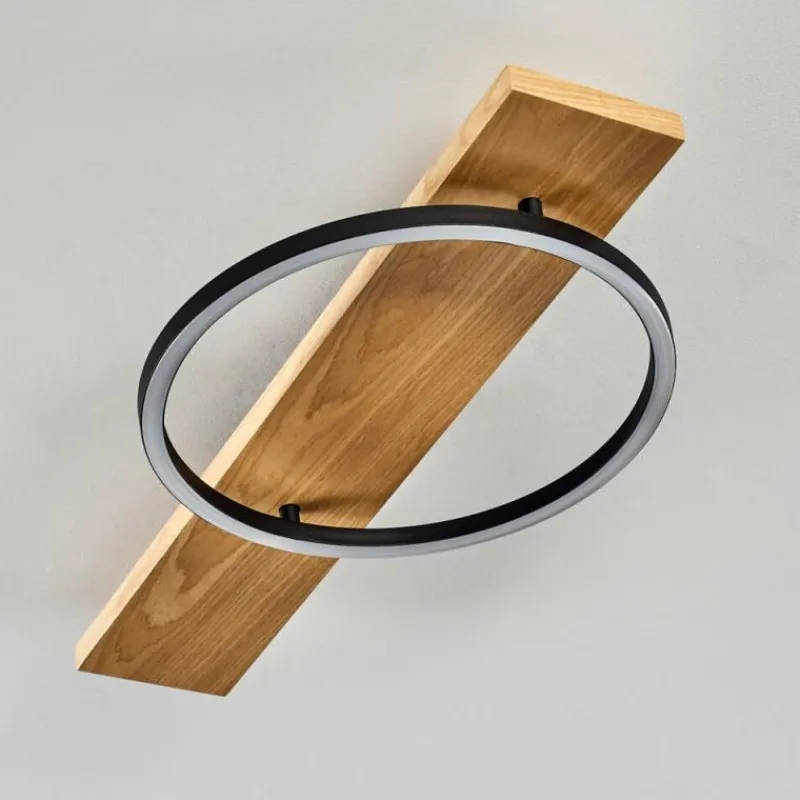 hofstein Plafonnier Pompu LED Bois clair, Noir, 1 lumière