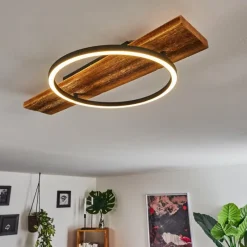hofstein Plafonnier Pompu LED Bois foncé, Noir, 1 lumière