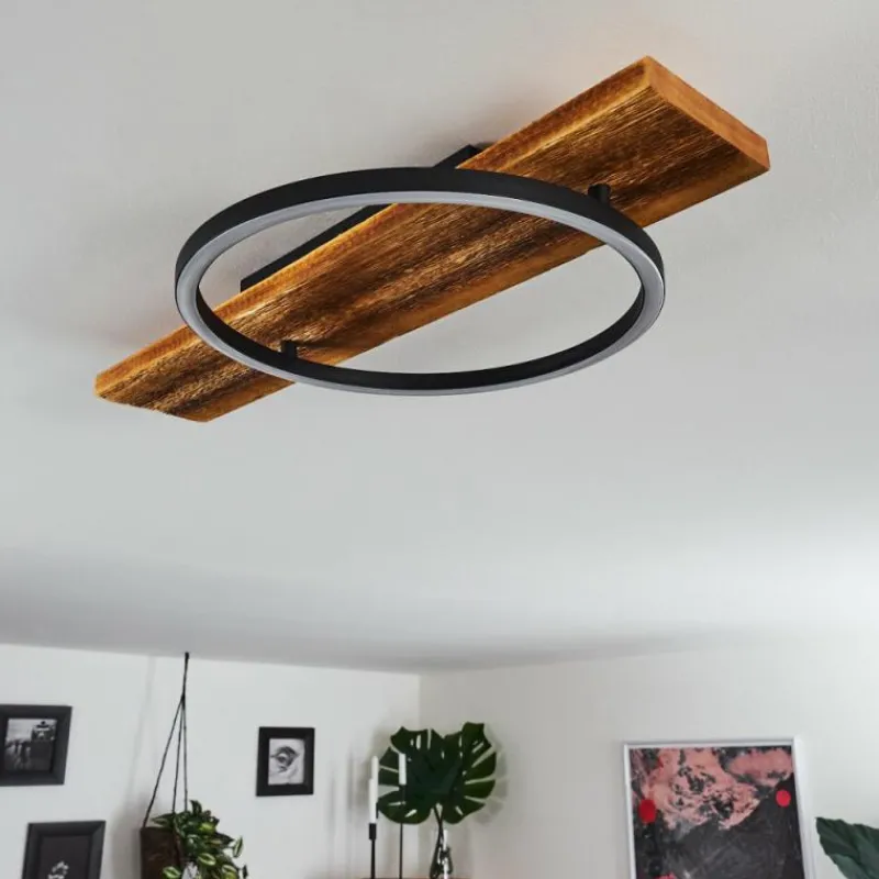 hofstein Plafonnier Pompu LED Bois foncé, Noir, 1 lumière
