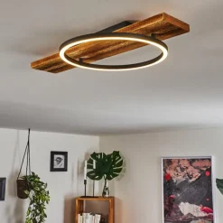 hofstein Plafonnier Pompu LED Bois foncé, Noir, 1 lumière