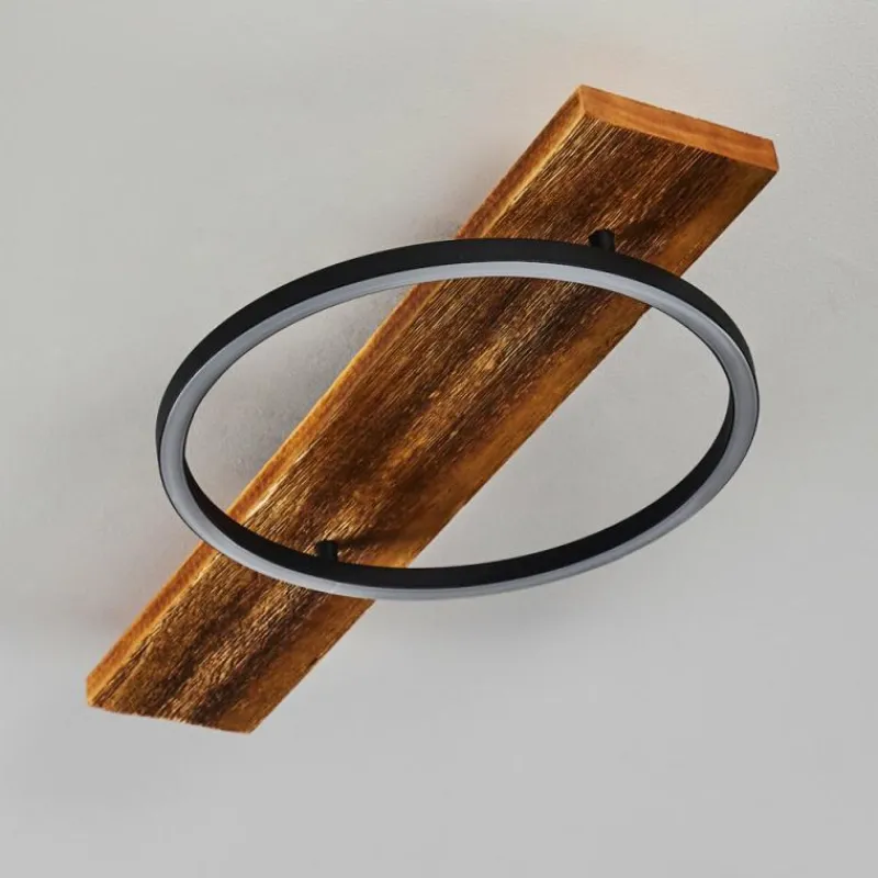 hofstein Plafonnier Pompu LED Bois foncé, Noir, 1 lumière