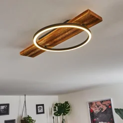 hofstein Plafonnier Pompu LED Bois foncé, Noir, 1 lumière