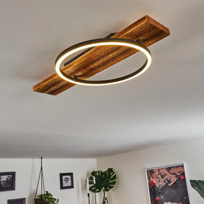 hofstein Plafonnier Pompu LED Bois foncé, Noir, 1 lumière