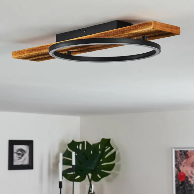hofstein Plafonnier Pompu LED Bois foncé, Noir, 1 lumière
