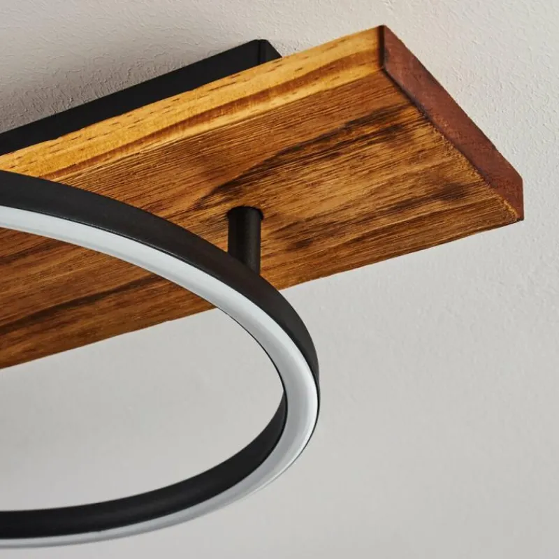 hofstein Plafonnier Pompu LED Bois foncé, Noir, 2 lumières