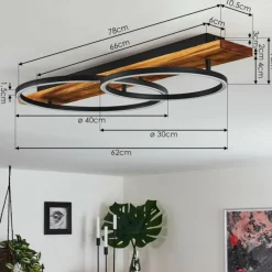 hofstein Plafonnier Pompu LED Bois foncé, Noir, 2 lumières