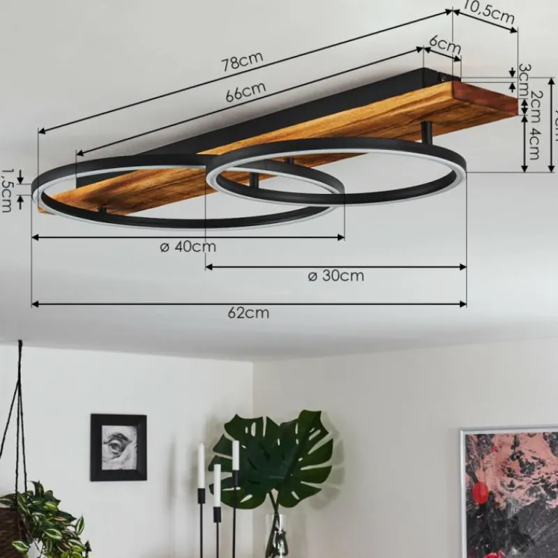 hofstein Plafonnier Pompu LED Bois foncé, Noir, 2 lumières