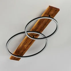 hofstein Plafonnier Pompu LED Bois foncé, Noir, 2 lumières