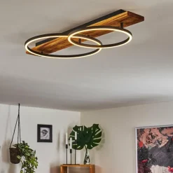 hofstein Plafonnier Pompu LED Bois foncé, Noir, 2 lumières