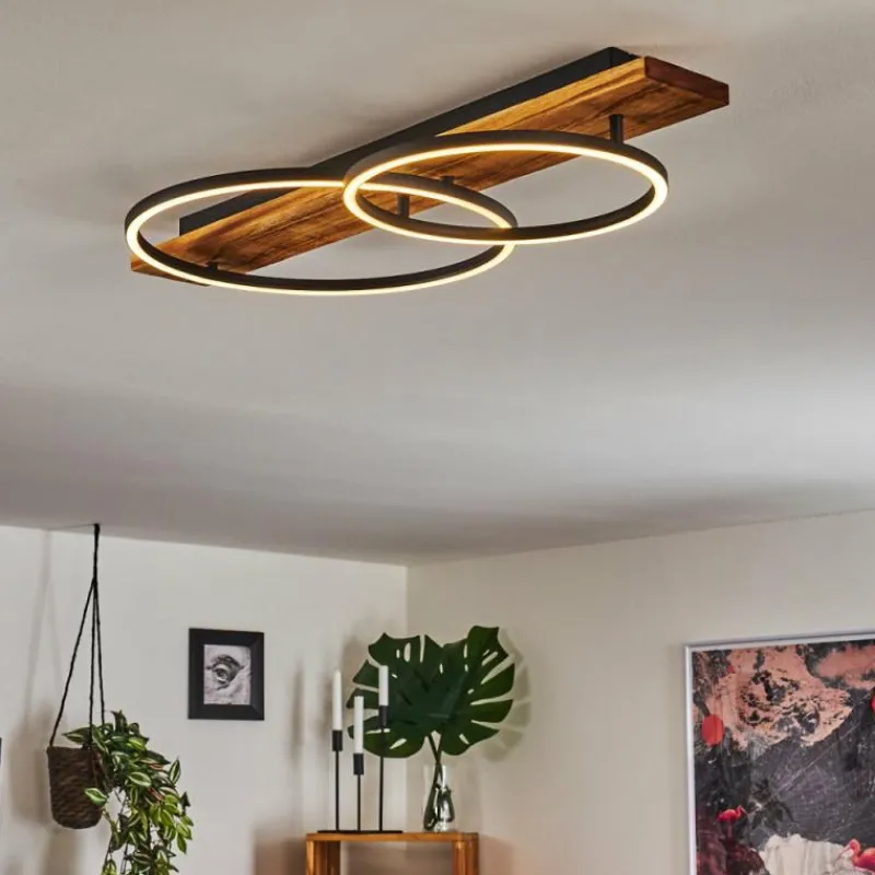 hofstein Plafonnier Pompu LED Bois foncé, Noir, 2 lumières