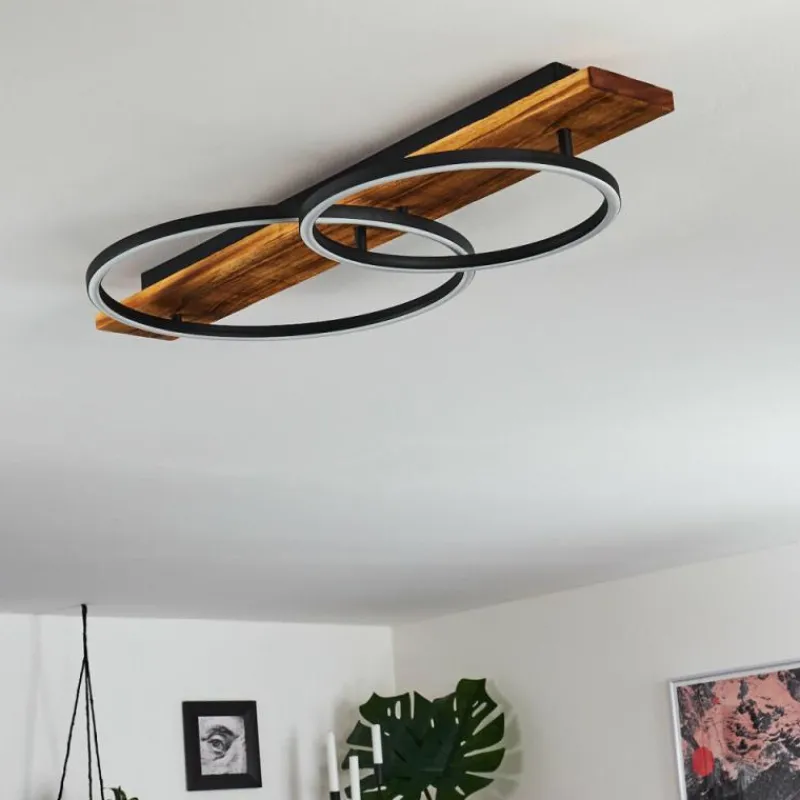 hofstein Plafonnier Pompu LED Bois foncé, Noir, 2 lumières
