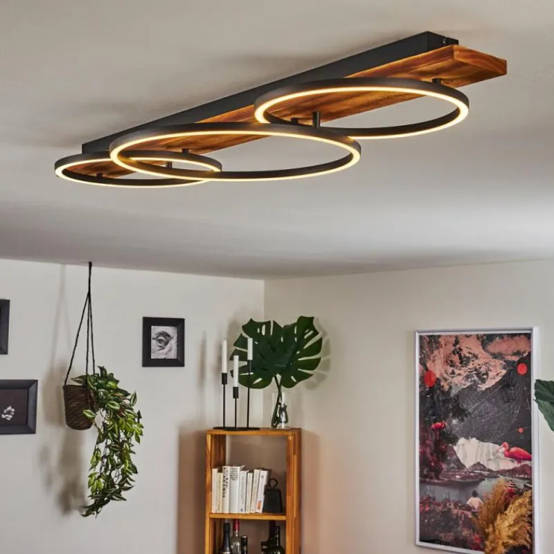 hofstein Plafonnier Pompu LED Bois foncé, Noir, 3 lumières