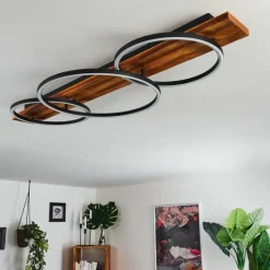 hofstein Plafonnier Pompu LED Bois foncé, Noir, 3 lumières