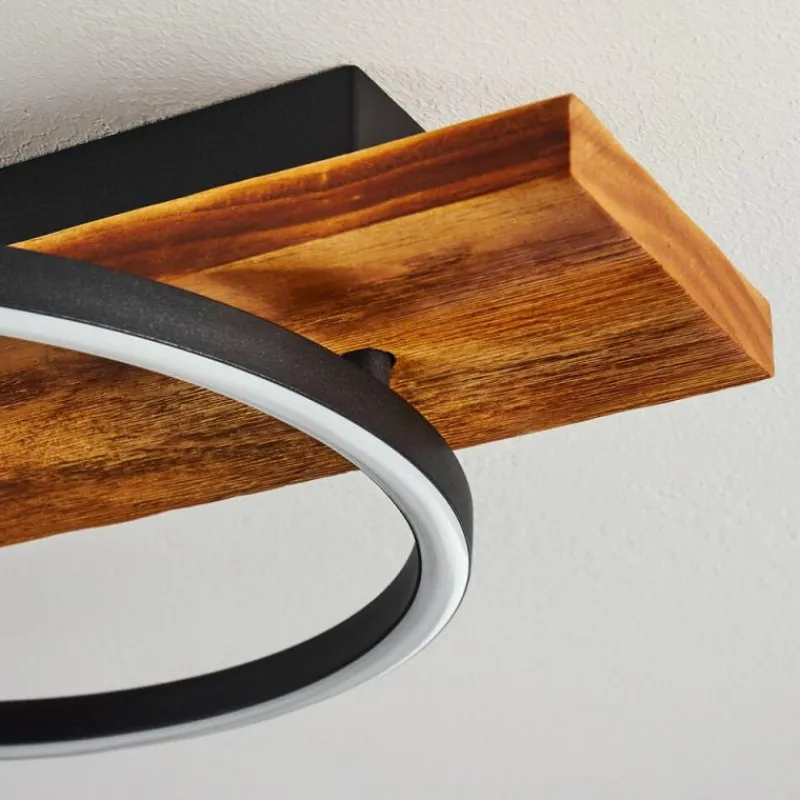 hofstein Plafonnier Pompu LED Bois foncé, Noir, 3 lumières