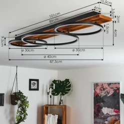 hofstein Plafonnier Pompu LED Bois foncé, Noir, 3 lumières