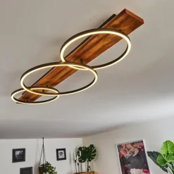 hofstein Plafonnier Pompu LED Bois foncé, Noir, 3 lumières