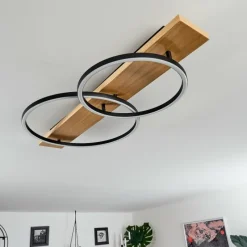 hofstein Plafonnier Pompu LED Bois clair, Noir, 2 lumières