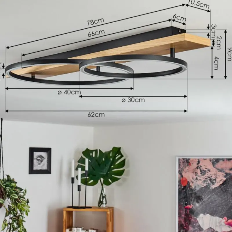 hofstein Plafonnier Pompu LED Bois clair, Noir, 2 lumières